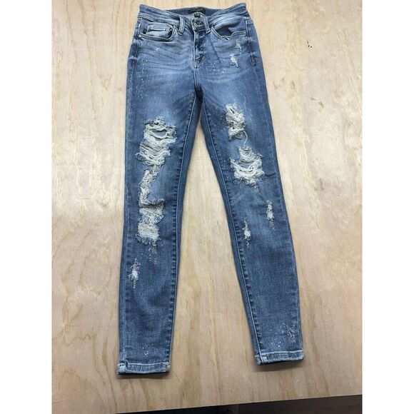 Judy Blue Denim - Judy Blue Jeans Women’s 1/25 Blue Skinny Fit Denim Stretch Distressed Light Wash